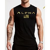 billiga Löpar-T-shirts och linnen-Herr Bokstav Träningströja Linne för jogging Gymlinne Sommar Vår Höst Ärmlös Snabb tork Kompression Fuktabsorberande Gymträning Aktiv träning Träning Svart Vit Guld Sportkläder Sportkläder