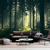 abordables Tapices de pared-Nature Forest Wall Tapestry Green Tree Avenue Path Sunlit Park Scenery Wall Hanging For Living Room Bedroom Office Home Decor