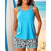  نسائي تانكيني مكشكش ثوب السباحة قطعتين هندسي حماية UV مطاط بدون كم ملابس السباحة تزلج على الماء غوص سباحة الصيف