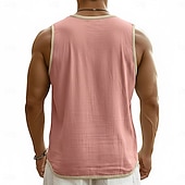 tanie Tank topy sportowe-Męskie Koszula lniana Bezrękawnik Kamizelka Top Podkoszulki Bez rękawów Henley Lato Wiosna Równina Moda Designerskie Podstawowy Kieszeń Guziki Codzienny Urlop Ulica Czarny Rumiany róż Granatowy Top