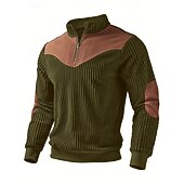 abordables Polo clásico para hombre-Hombre Polo Camisetas polo Vacaciones Calle Cremallera de un cuarto Manga Larga Moda Básico Bloque de color Retazos Bolsillo Otoño invierno Ajuste regular Negro Blanco Color Caquí Verde Ejército Polo