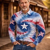  250th Anniversary USA Retro Vintage 1970s Shirt Aloha Shirt Long Sleeves Hippie Geometic Ethnic Fancy Dress Men's Masquerade 4th of July Party Independence Day Adults' Shirt