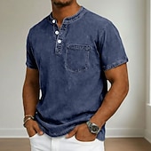 economico magliette di base-Per uomo Maglietta Maglia Henley Camicia 100% cotone lavaggio acido Manica Corta Collo alla coreana Henley Estate Primavera Autunno Semplice Vintage Streetwear Casual Lavato Manica corta Casuale Casa
