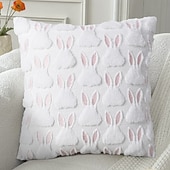 cheap Throw Pillows &amp; Covers-Easter Themed Soft Plush Bunny Pattern Throw Pillow for Home Decor White Pink 18x18 Inch