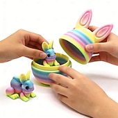voordelige Pasen-Paashaas 3D-geprint, beweegbaar konijnfiguurtje met verstelbare oren &amp;Expressieve ogen, veelkleurige plastic paasmanddecoratie, geschikt als vulling voor paasmanden of als tafeldecoratie. &amp;lente