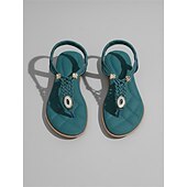 economico Donne-sandali infradito bohémien color verde acqua da donna - eleganti sandali bassi con cinturini intrecciati e dettagli gioiello, comode scarpe estive da spiaggia per vacanze tropicali &amp;fughe sull'isola