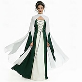 levne Šaty-Středověké Renesanční Šaty Pláštěnka Dámské šaty Čerodějnice Šlechtic Královský oděv Maškarní kostým Dámské Keltské Fantazie předvečer Všech svatých Karneval Výkon LARP Ren Faire Dospělé Šaty