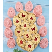 رخيصةأون عيد الفصح-مجموعة قوالب تقطيع بسكويت عيد الفصح، ١٠ قطع من قوالب ضغط البسكويت، مجموعة قوالب تقطيع بسكويت بيض عيد الفصح مع مجموعة طوابع ضغط، أدوات مطبخ، طوابع بسكويت بلاستيكية