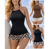 رخيصةأون تنجيد السباحة وبيكيني-نسائي الجزء العلوي من بيكيني هالتر تانكيني مكشكش ثوب السباحة ليوبرينت جانب مكشكش حماية UV مطاط بدون كم ملابس السباحة تزلج على الماء غوص سباحة الصيف