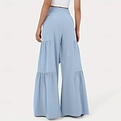 billige brede ben og høy midje-Dame Bukser Sommerbukser Strandbukser Ferie Mote Fritid hverdag Full lengde Middels midje Helfarge عادي Snorer Lapper Bred Bukseben Komfort Hurtigtørkende Myk Uelastisk Gateklær Strand Ferie Svart