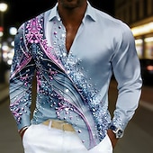 preiswerte Herren Satin Hemd-Herren Geometrisch Wellen Abstrakte Kunst Hemd Satinhemd Lässiges Hemd Langarm Modisch lässig Urlaub Alltagskleidung Sommer Frühling Umlegekragen 3D-Druck Hemden mit Knopfleiste Blau Rosa Purpur Grün