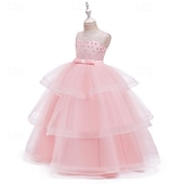 economico Abiti da Fiori-Abito da damigella d'onore bambina Ragazze Abito formale Abiti da sposa Feste Matrimonio Formale Adorabile Formale Principessa Traforato Rete Tinta unica Senza Maniche Girocollo Blu Rosa Dai 4 anni