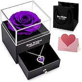 cheap Down to $30-Preserved Flowers Gift for Mom from Son or Daughter, Incl 4 Rose and Heart Necklace, Ideal Gifts Birthday, Mother's Day, Valentine's Day, Christmas for Grandma for Her, Women, Wife