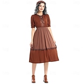  250e jubileum VS 19e eeuw jaren 1800 Prairiejurk Bonnet en schortset Korte mouwen Pionier Meisje Koloniaal Pionier Onafhankelijkheidsoorlog Kostuum Dames Halloween Carnaval 4 juli Volwassenen Kleding