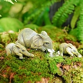 cheap Sculptures-Collectable Elephant Shelf Sitter 3Pcs Set, Mother Elephant Hanging Baby Elephants on The Edge, Mantelpiece Decoration, Hand-Painted Resin Figurines for Home Decor Gift