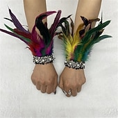 Χαμηλού Κόστους αξεσουάρ-Καρναβάλι 2026 Ρίο Καρναβάλι Σαμπά Αξεσουάρ Γυναικείου Μαύρου Φτερού Περιβραχιόνια με Δαντέλα Μαργαριταριού 1 Ζευγάρι Φυσικά Φτερά Περιβραχιόνια Βραχιόλια Κοστούμι Επίδειξης Φεστιβάλ Βραζιλίας