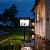 tanie Światła ścieżki i latarnie-Zewnętrzna tabliczka znamionowa z podświetleniem solarnym, cyfrowa tabliczka znamionowa, podłączana do podłoża, wodoodporna, montowana na ścianie, zewnętrzna lampa solarna na werandę
