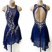 tanie Suknie do łyżwiarstwa figurowego-Kurtka łyżwiarska z polaru Sukienka łyżwiarska Damskie Bruslení Sukienka Granatowy Niejednolita całość Otwórz Wróć Wysoka elastyczność Szkolenie Zawody Odzież łyżwiarska Klasyczny Kryształ / Kryszta