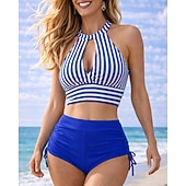 levne Surfovací tankiny a bikiny-Dámské Horní díl bikin s ramínky Plavky 2 ks S proužky Nabíraná strana Ochrana proti UV záření Elastický Bez rukávů Plavky Surfování Potápění Plavání Léto