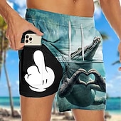  Per uomo Coccodrillo Ippopotamo Gergo divertente Pantaloncini foderati Pantaloncini da bagno 2 in 1 Pantaloncini da mare Misura del girovita medio Hawaiano Ferie Tasche Laterali Con Fodera a