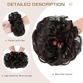 baratos Puxos-aplique de cabelo coque bagunçado, ondulado e cacheado, scrunchie volumoso, penteado elegante com coque alto para mulheres e meninas, castanho escuro