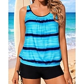 preiswerte Surfen Tankinis &amp; Bikinis-Damen Geraffter Tankini 2 Teile Tropisch UV Schutz Elastisch Ärmellos Bademode Surfen Strand Schwimmen Sommer