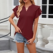 voordelige Chique Blouses-Dames Blouse Effen Elegant Stijlvol Modern Korte mouw V-hals Normale tops Dagelijks Feestdagen Uitgaan Zwart Wit Blozend Roze Wijn Rose Roze Zomer Lente