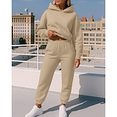 baratos Fatos de treino-Mulheres Agasalho de 2 peças Moletom Lounge Hoodie Conjuntos de moletom Cor Sólida Conjuntos Outono Preto Branco Exercite-se Exterior Viagem Cintura Alta Leve Da Moda Manga Longa Esporte Roupas