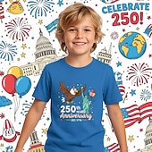  男の子 3D グラフィック 250周年 Tシャツ Ｔシャツ 半袖 3Dプリント 夏 春 スポーツ ファッション ストリートファッション 子供 4〜12年 クルーネック カジュアル 日常 アウトドア レギュラー