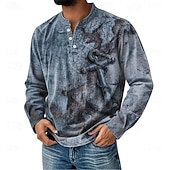 economico Vintage e retrò-Per uomo Grafico Vintage Maglia Henley Manica Lunga Moda Carino Quotidiano Casuale Ferie Primavera Primavera &amp; Autunno Tutte le stagioni Rosa Verde Cachi Blu scuro Henley Maglietta Henley
