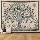 baratos Tapeçarias de Parede-Tapeçaria de parede vintage estética com árvore da vida, fundo floral botânico da natureza, decoração boêmia para quarto, arte de parede grande para decoração de apartamento ou dormitório.