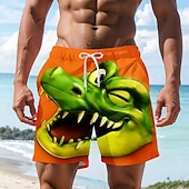  Per uomo Cartoni animati Coccodrillo Ammiccamento Costumi da bagno Pantaloncini da mare Pantaloncini da Surf Misura del girovita medio Hawaiano Divertente Vacanza al Mare Tasche Laterali fodera in