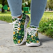 billiga Kvinno skor-Damsneakers med shamrocktryck och St. Patrick's Day-motiv – lätta och vadderade promenadskor för vardagskläder, parader, utomhusaktiviteter och högtidsfiranden
