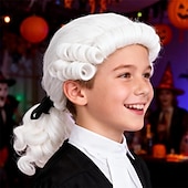 baratos Perucas Históricas-Peruca Longa Cacheada de Juiz Colonial Cosplay – Leve e Transformativa para Eventos e Festas