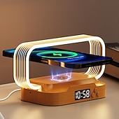 abordables Luces Decorativas Inteligentes-Lámpara de mesita de noche con cargador inalámbrico, linda lámpara de noche con reloj, pequeña lámpara de mesa para dormitorio, mini luz de noche para dormitorio, pequeña luz como regalo, regulable
