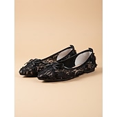 economico sposa-scarpe da sposa basse in pizzo color avorio da donna con fiocco, eleganti ballerine da sposa per matrimoni all'aperto in giardino