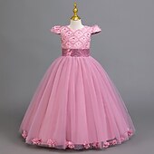 abordables Vestidos de Niña de Flores-Vestido de Niña Florista Chica Vestido formal Atuendo de boda Fiesta Boda Formal Moda Adorable Princesa Retazos Malla Color sólido Sin Mangas Cuello Barco Azul Piscina Rosa 4 años +