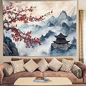 halpa Seinäverhot-esteettinen itämainen seinätaidekuvakudos perinteinen kiinalainen mustemaisema punainen luumukukka pagodi vuori sumu seesteinen zen-sisustus meditaatioon joogastudio