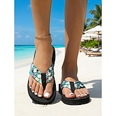 ieftine Femei-pantofi de damă cu imprimeu floral – sandale confortabile de plajă, cu talpă moale, pentru vară, vacanță și ținute casual