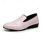 abordables Mocasines-Mocasines de vestir para hombre en rosa claro con relieve de cocodrilo, diseño minimalista sin cordones, estilo elegante y refinado, ideales para bodas y ocasiones formales.