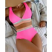 baratos Surfistas Tankinis &amp; Bikinis-Women's Regular Surfing Tankinis &amp; Bikinis Bathing Top 2 Pieces Geometric Open Back UV Protection Elastic Sleeveless Swimwear Surfing Diving Swimming Summer