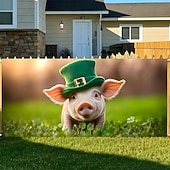 preiswerte Garage- und Türbanner-St. Patricks Day Tapisserie Garagentorabdeckung Großes Hängendes Elf Tier Niedlich 3D Party Outdoor Urlaub Hintergründe aufnehmen Yard Wohndeko