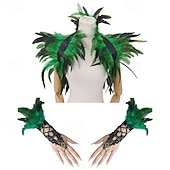 Χαμηλού Κόστους αξεσουάρ-Καρναβάλι 2026 αξεσουάρ σάμπα καρναβάλι του Ρίο γοτθικό κολάρο με φτερά &amp;Σετ μανσετών καρπού cosplay, κοστούμι φεστιβάλ Βραζιλίας