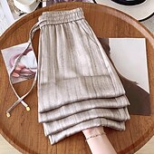 abordables jambe large et taille haute-Femmes Jambe large Chinos Vacances Streetwear Basique Longueur complète Taille moyenne Couleur Unie Cordon de serrage Avec Poches Confortable Micro-Élastique Quotidien Extérieur Rue Noir Blanche Kaki