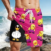  Per uomo Divertente Anatra Dito medio Pantaloncini foderati Pantaloncini da bagno 2 in 1 Pantaloncini da mare Misura del girovita medio Hawaiano Vacanza al Mare Tasche Laterali Con Fodera a