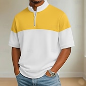  Per uomo Polo Casuale Ferie Colletto Mao Manica Corta Essenziale Moderno Plaid Blocco di colori Blocco di colore Bottoni Blu Nero Giallo Blu marino Grigio Polo