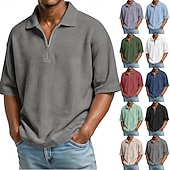 levne Pánské klasické polo-Pánské Waffle Polo košile Polo na zip Ležérní Zdatnost Klopa Čtvrtletní zip Krátký rukáv Módní Sval Pevná barva Bez vzoru Zip Léto Jaro Volný potah Fialová Námořnická modř Armádní zelená Šedá Světle