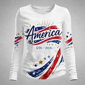 economico Magliette Giorno dell’Indipendenza-Giorno dell'Indipendenza Anniversario Americano Patriottico Maglietta Donna Grafica Bandiera Elegante Classica Casual Manica Lunga Girocollo Stile Giornaliero Stampa Bianco-Blu Bianco Azzurro Chiaro