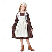  250-årsjubileum i USA 1800-tallet Det gamle vesten Prærie kjole Lange Ermer Pioner Kostyme Unisex Halloween Karneval Kle deg ut på skolearrangementet Historisk gjenskaping Barne Voksne Kjole Forkle