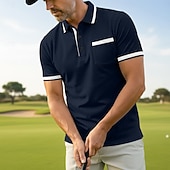 abordables Polo de golf pour homme-Homme Chemises Polo Gaufre Polo Occasionnel Formel Col à bandes Manche Courte Mode Couleur Unie Texturé Bloc de Couleur Boutons Été Automne Printemps &amp; Automne Coupe Slim Blanche Rouge Bordeaux bleu